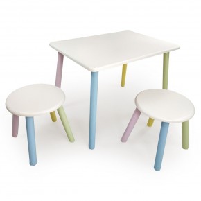Детский комплект стол и два табурета круглых с накладкой Алфавит (Белый, Белый, Цветной) в Игриме - igrim.mebel-74.com | фото