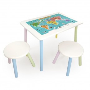 Детский комплект стол и два табурета круглых с накладкой Детский мир (Белый, Белый, Цветной) в Игриме - igrim.mebel-74.com | фото